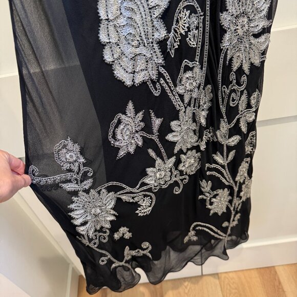 Adrianna Papell Y2K Silk Beaded Maxi Dress Black Floral Embroidery 0/XS - Picture 8 of 12